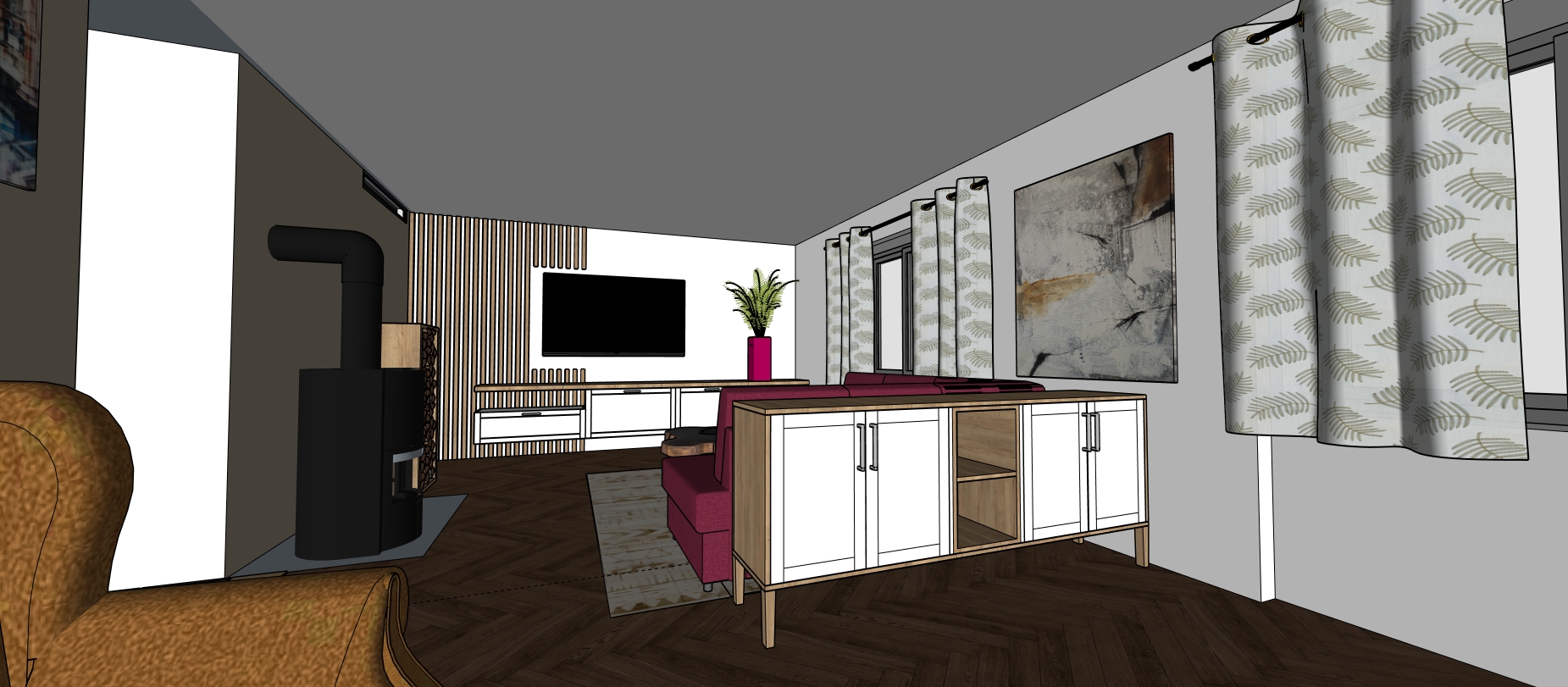 Návrh obývacího pokoje, kuchyně a koupelny